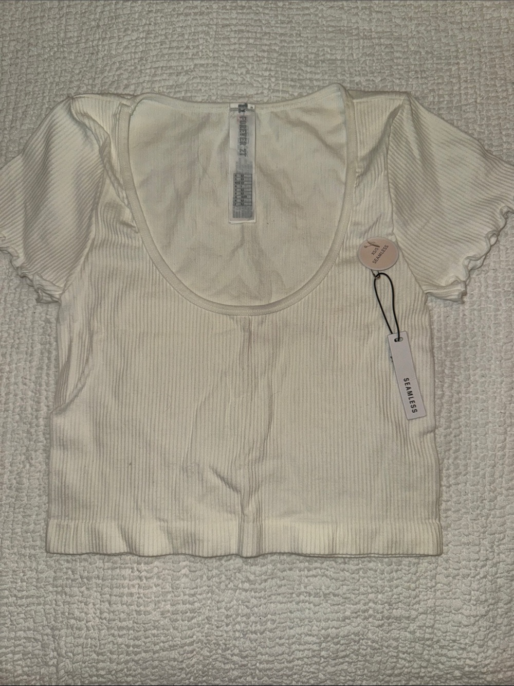 Forever 21 Cream Ribbed Scoop Neck Crop Top